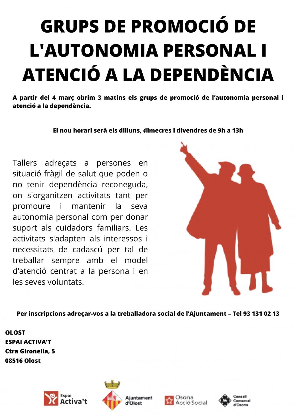 Grups de promoció de l'autonomia personal i atenció a la dependència